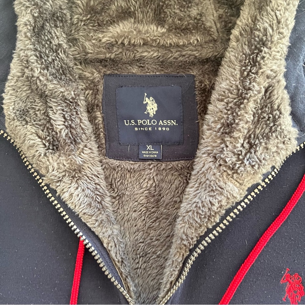 U.S. Polo Assn. Navy and Gray 1/4 Zip Fleece Lined Hoodie - Picture 4 of 8